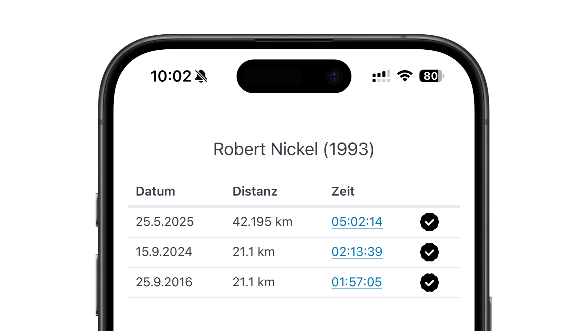 iPhone showing example of wettkampfbuch